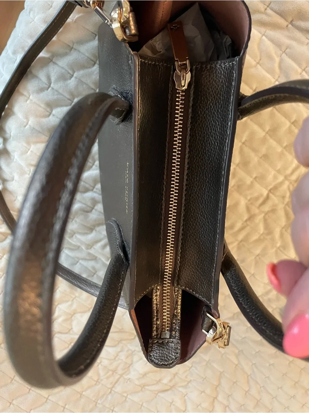 kate spade metallic bronze sachel cross body with detachable strap